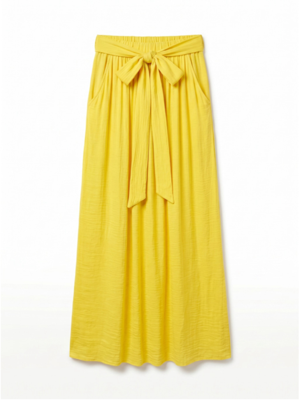 ZARA Skirt Women Size XS Yellow Maxi Sheer Stretchable Waist Tie Pockets Lined